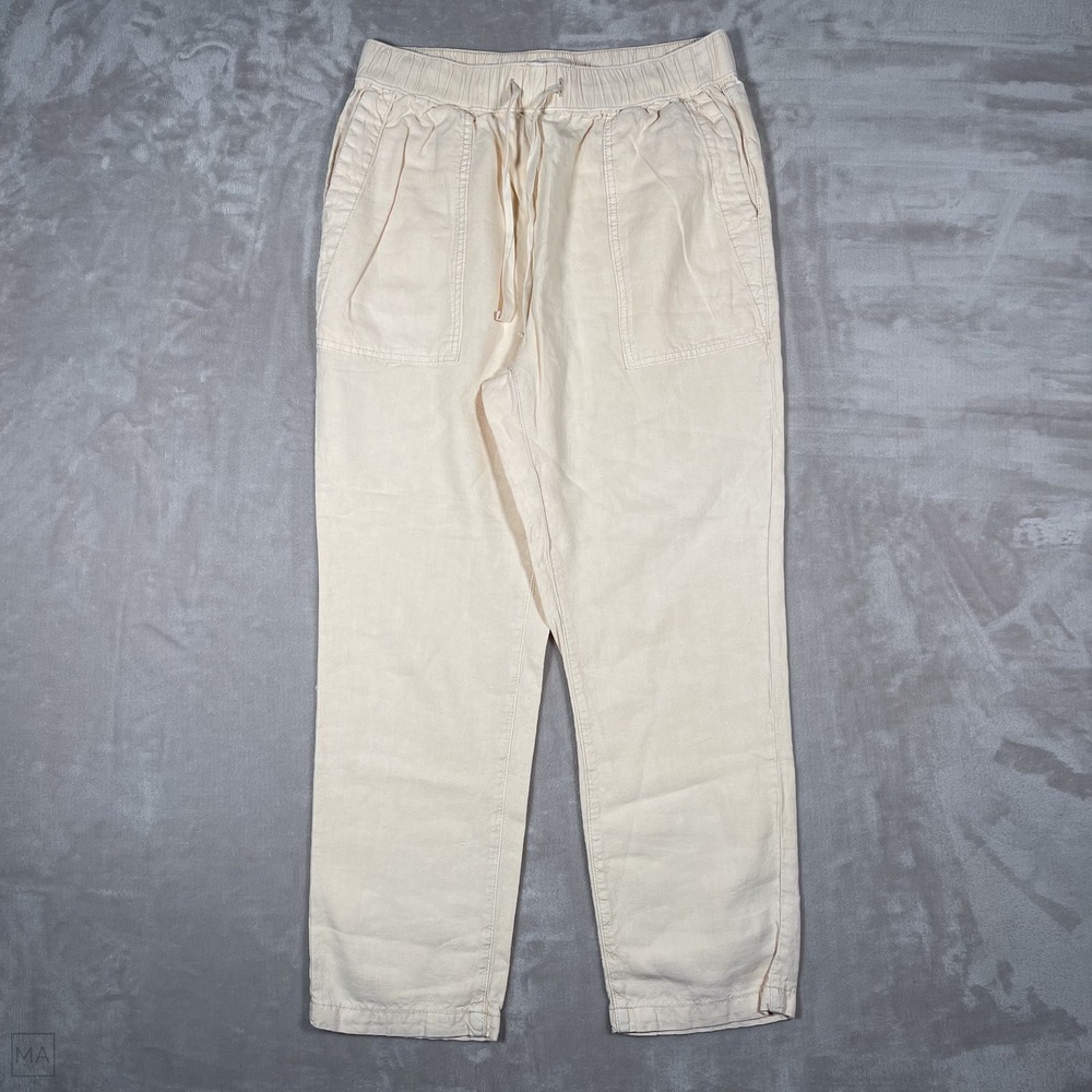Pilcro Women's Pants Drawstring Elastic Waist Linen Blend Neutral S Ylw/Beige